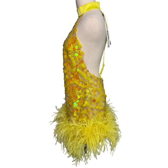 Bronx and Banco Izzy Sequin Feather Minidress yellow halter NEW size US 6 AU 10 - Picture 8 of 13
